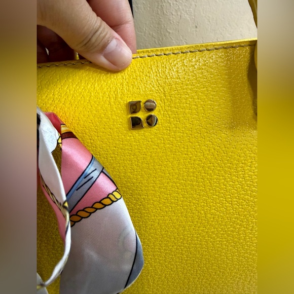 kate spade Yellow Leather Tote with Scarf Accent EUC - Picture 4 of 9